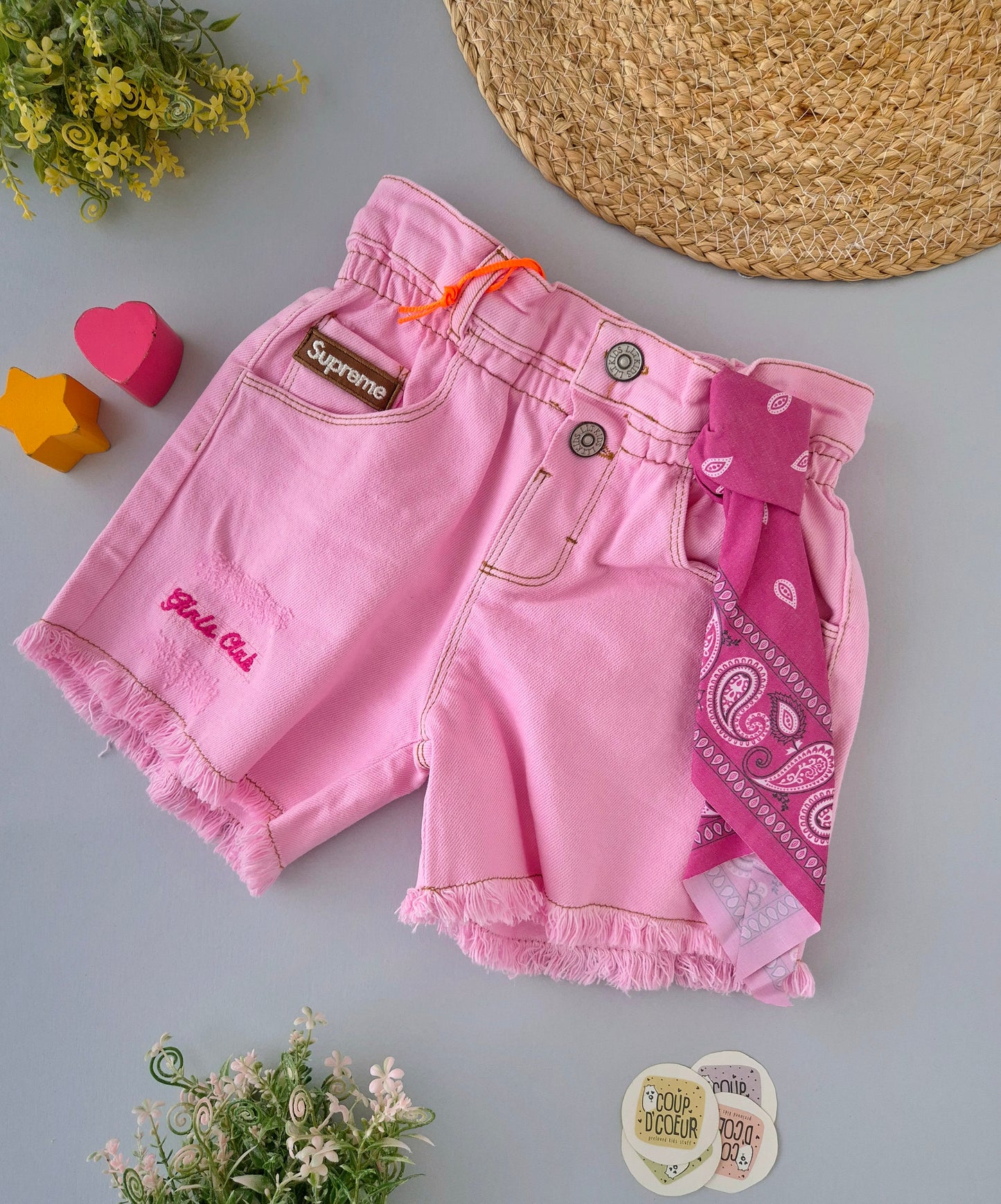 Bubblegum Denim Shorts-OVERSIZED