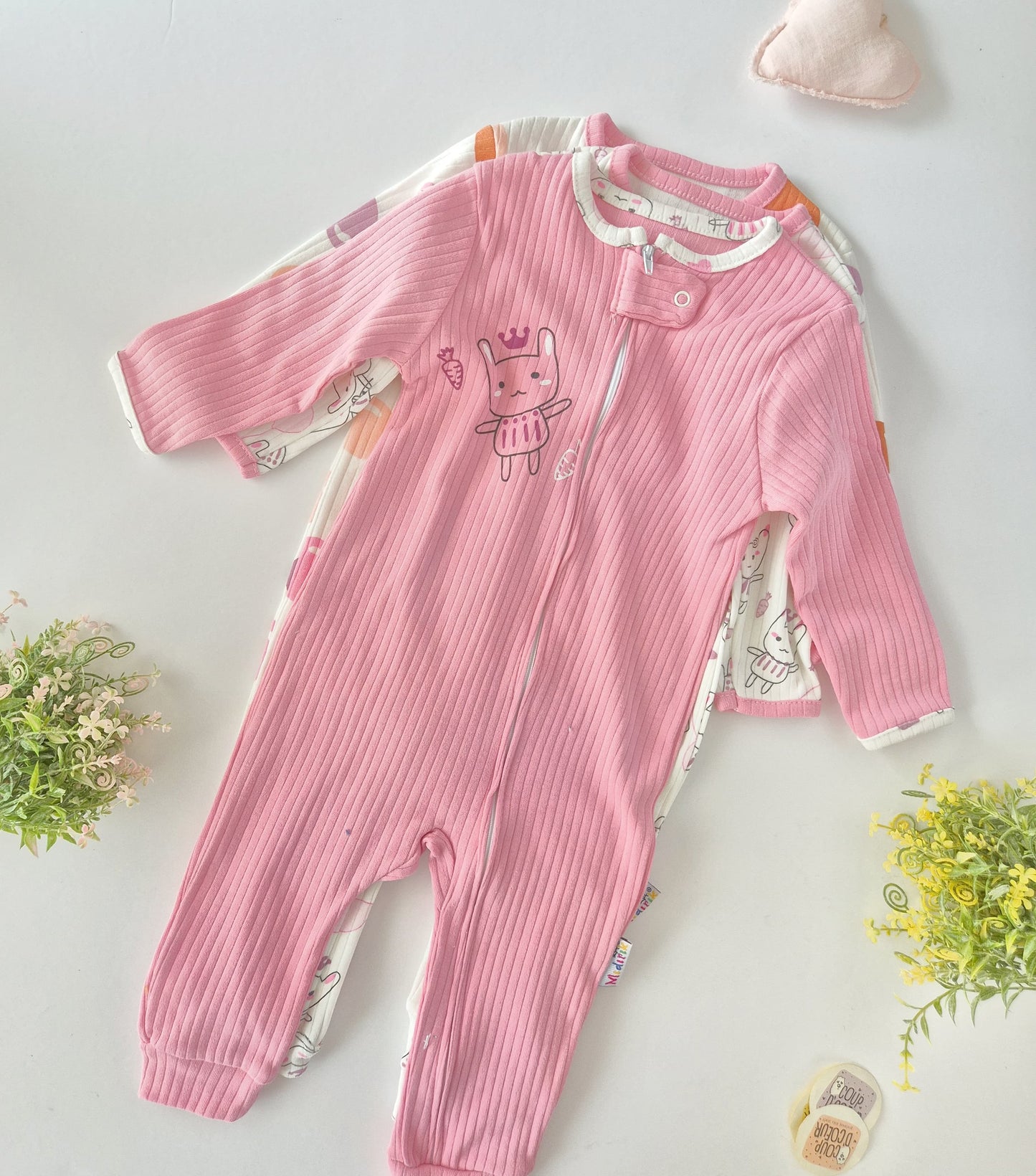 Pink cat overall-open legs cotton