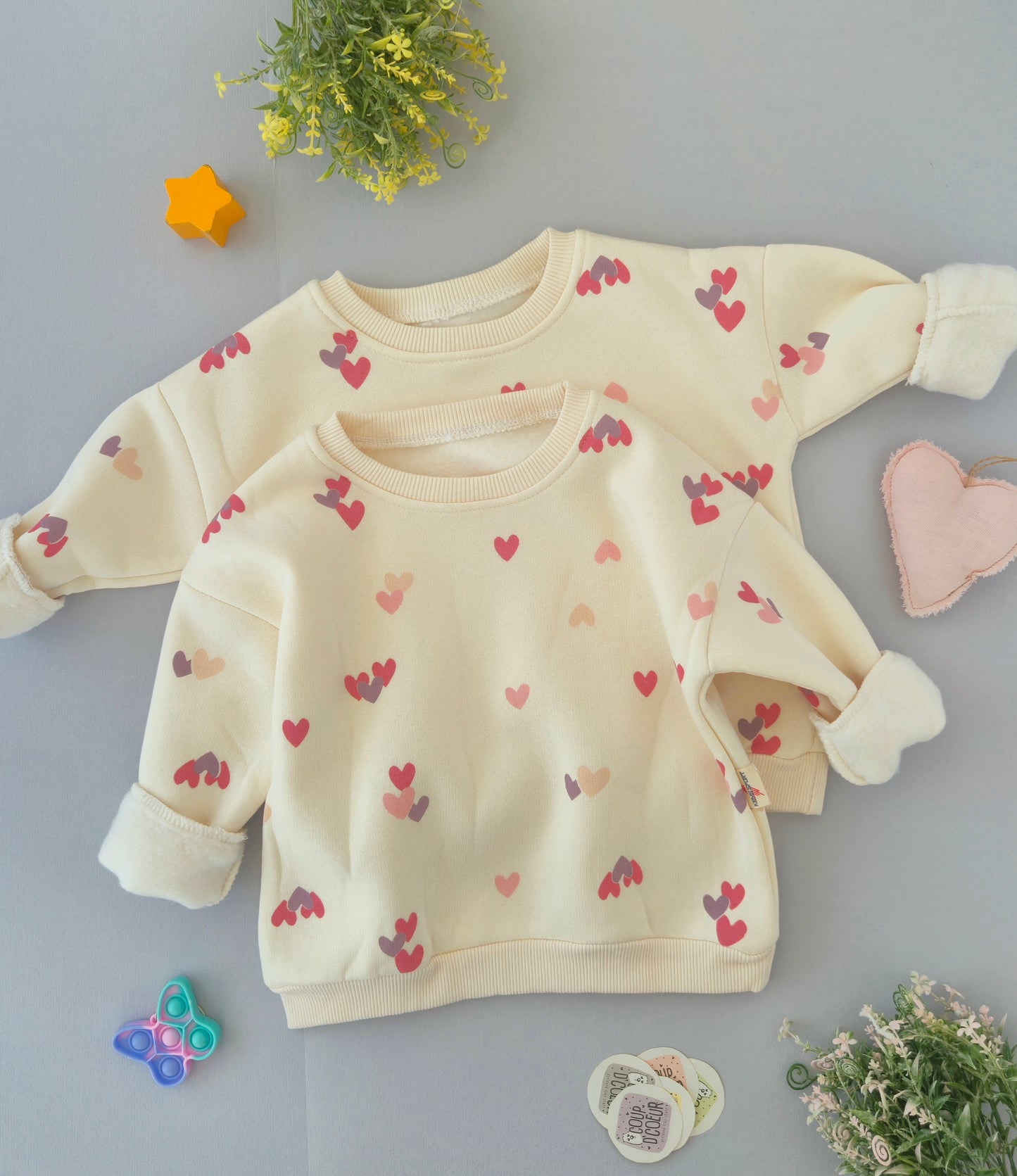Little Hearts Sweater- Fleece Inside(relaxed fit)