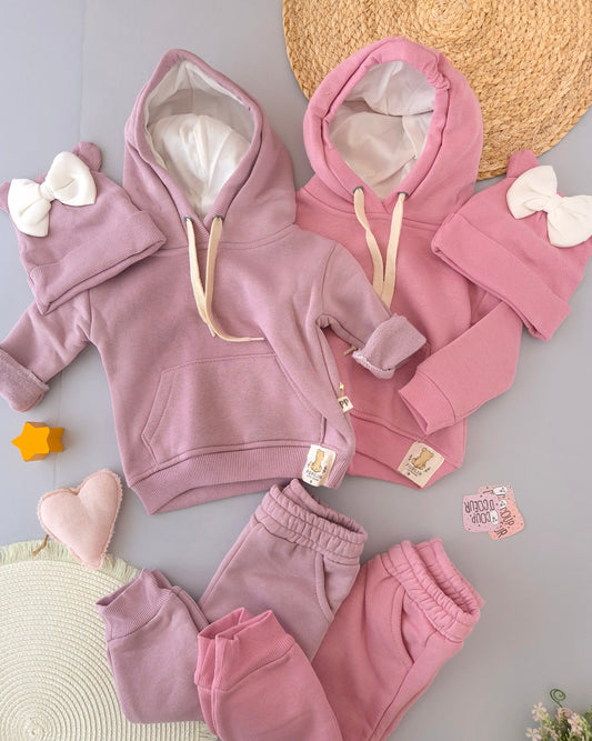 Sweet Bow Hoodie Set- Fleece inside (3 pcs)