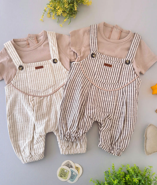 Sand Stripe Jumpsuit Set- 2 pcs (small size better to take a bigger size)