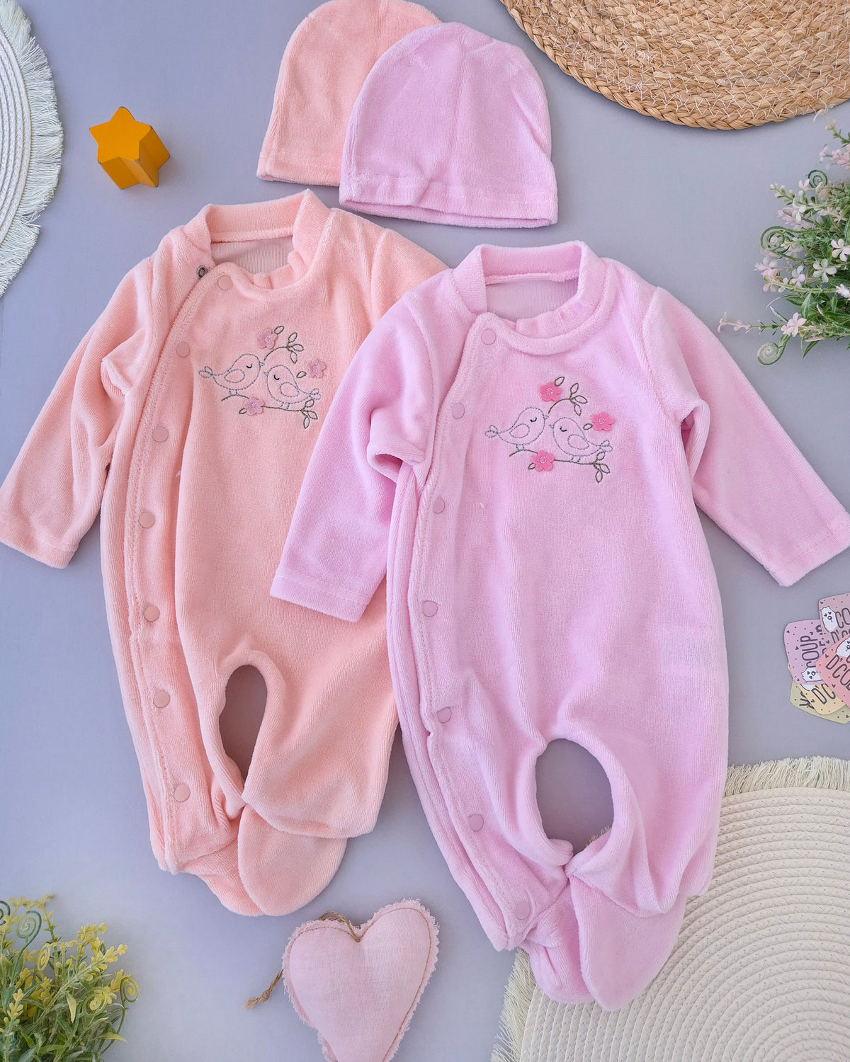Love Birds Overall- Velvet Feel (small sizes better to take a bigger size)