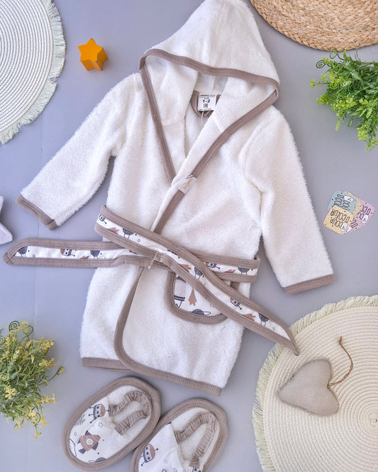Bathrobe With Slipper- Greige