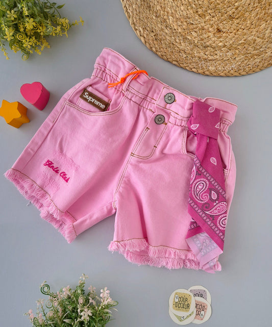 Bubblegum Denim Shorts-OVERSIZED