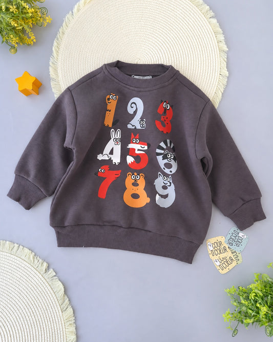 Playful Number Sweatshirt- Fleece Inside