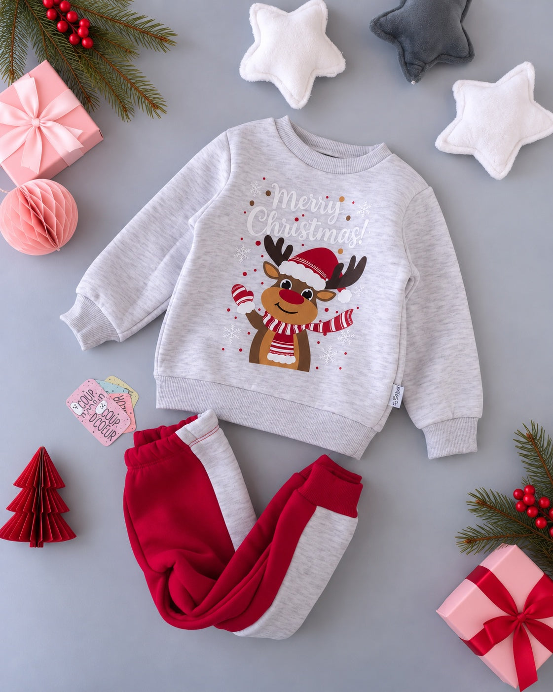 The Rudolf Set- Grey & Red Fleece Inside