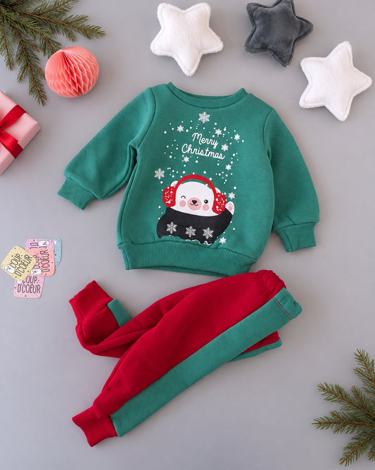 Merry Bear Set- Green & Red Fleece Inside