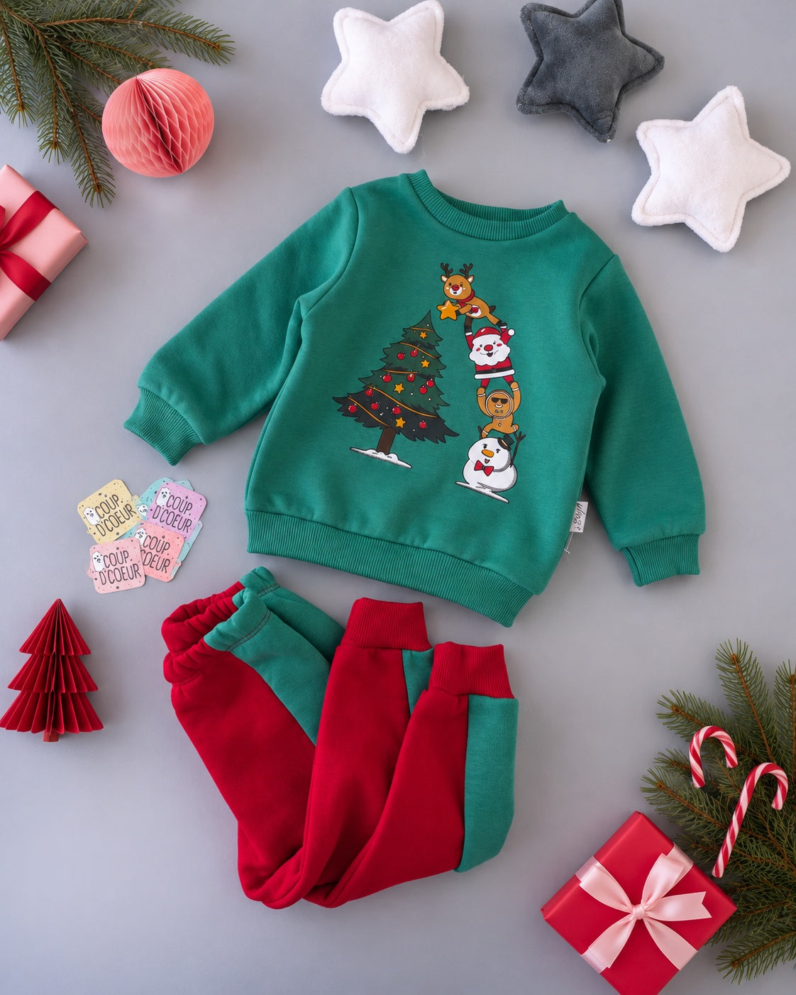 Christmas Tree Set- Green & Red Fleece Inside
