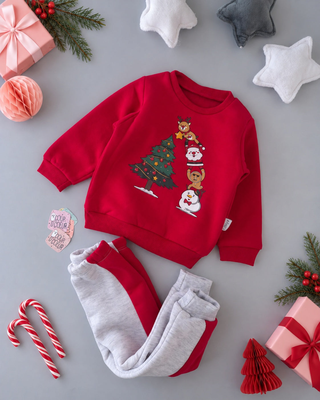 Christmas Tree Set- Red & Grey Fleece Inside